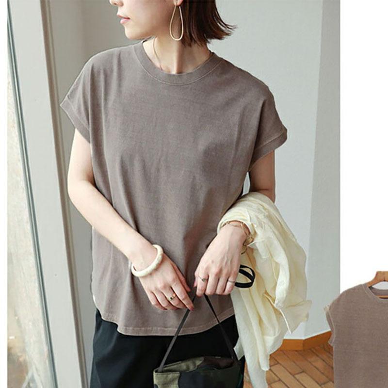 Fashion Elegant Loose Casual Women T Shirts Summer New Short Sleeve Round Neck Cotton T-shirt Women's Tops Simple Slim Solid Female Tee 3477