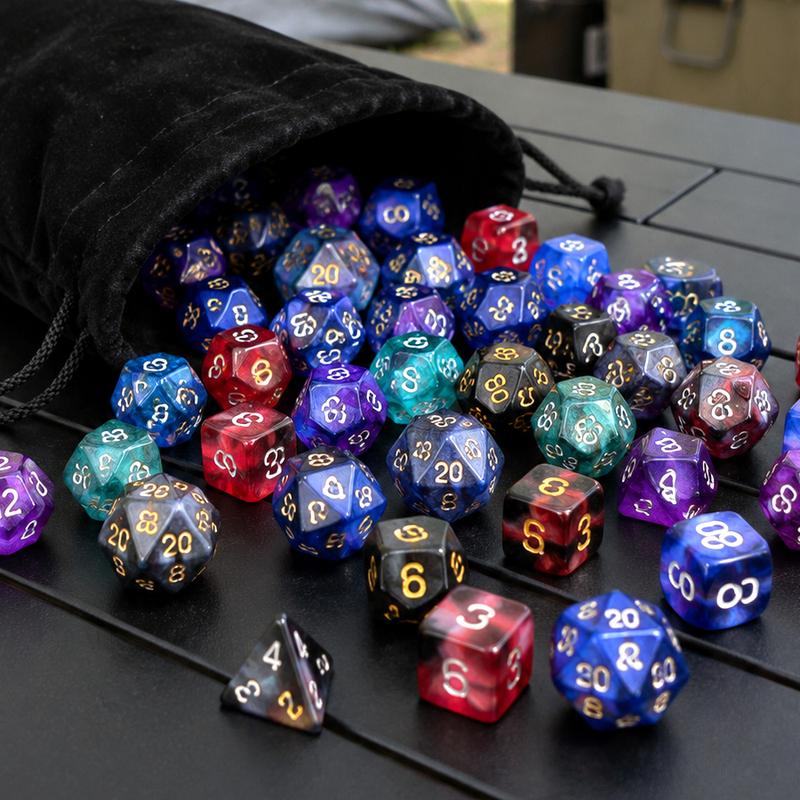 16/40pcs Polyhedral Game Dice, Multi‑Shape Number Dice & Black Velvet Storage Bag, Tabletop Gaming Supplies for Board Game XJM