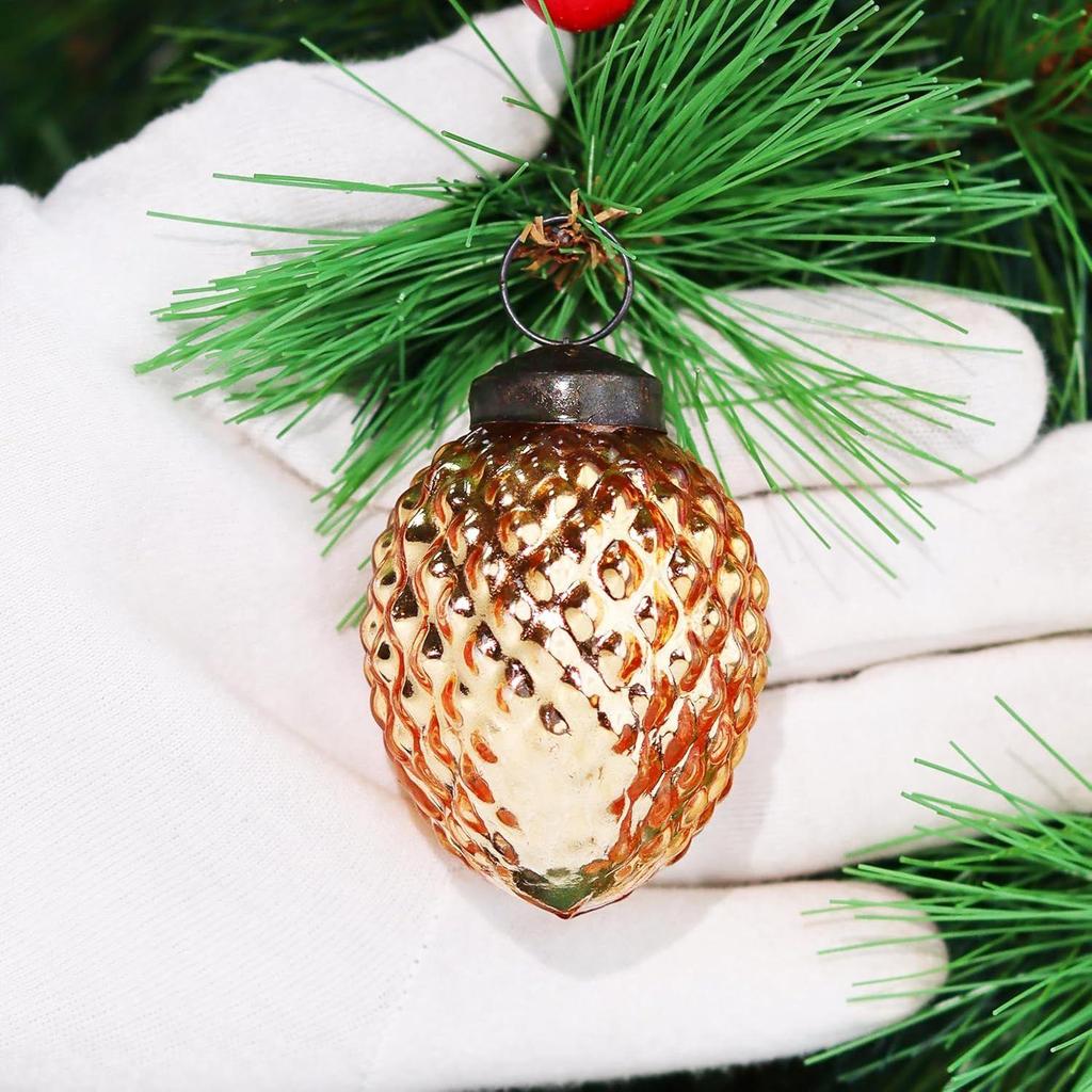 12 Vintage Mercury Copper Glass Pinecone Christmas Ornaments Pinecone Christmas Tree Decorations for Halloween, New Year, Valentine Day