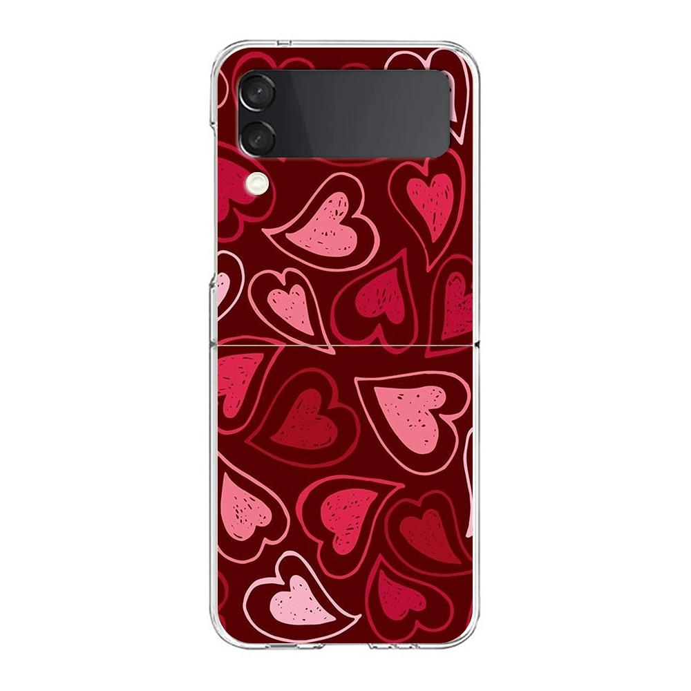 Colorful Love Heart Phone Case For Samsung Galaxy Z Flip 3 4 5 Hard Folding Clear PC Bumper For Samsung Z Flip 6 Back Cover