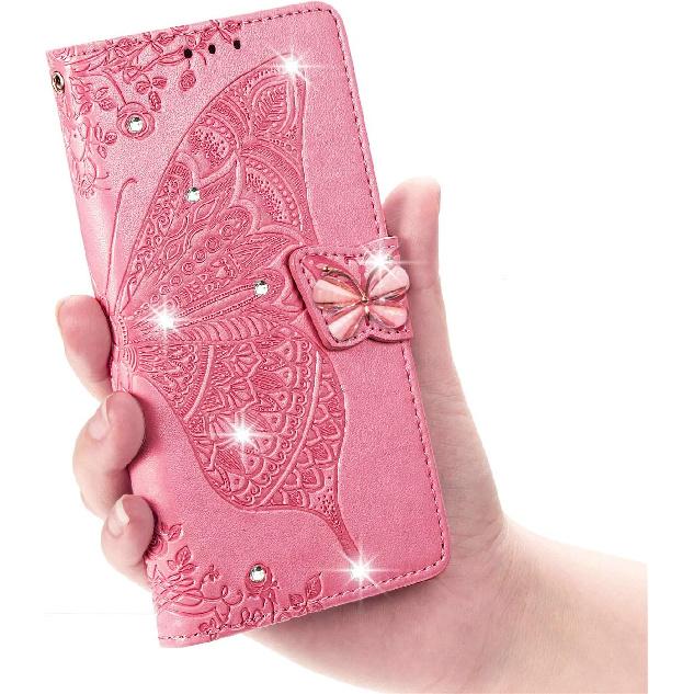 CCSmall for Samsung Galaxy A71 5G Wallet Case Bling for Women Girls, Floral Diamond Cute Butterfly PU Leather Flip Case Cover with Card Slot Holder