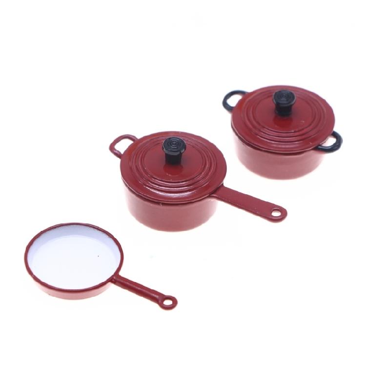 Cooking Pot Pan Enamel Cookware Set Miniature Kitchenware For Doll House Scene Display Accessory Craft Model Supply
