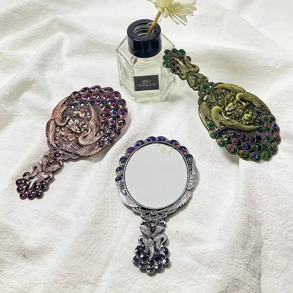 Hand-held Peacock Makeup Mirror Comb Set Vintage Cosmetic  Mirror Creative Vanity Mirror  Women