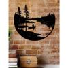 Bohemian Metal Wall Art Landscape Silhouette Round Sculpture Rustic Iron Hanging Decor for Home Garden Living Room Balcony