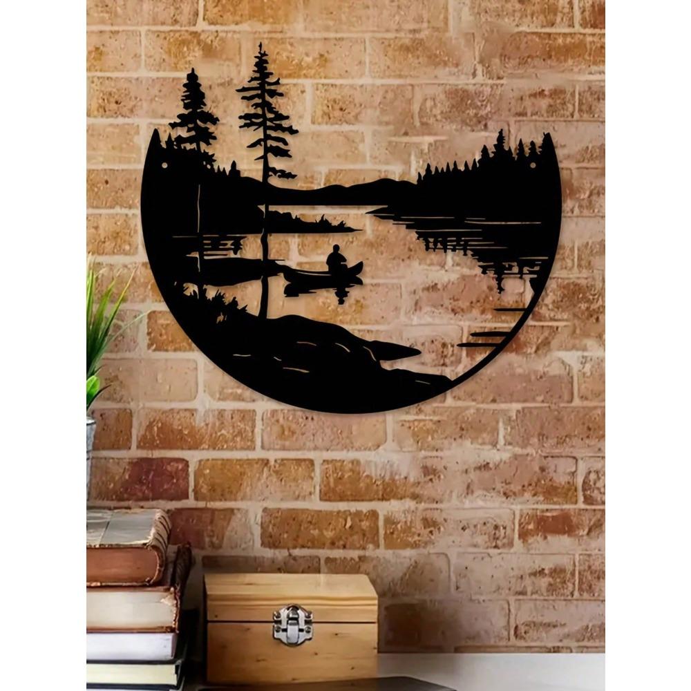 Bohemian Metal Wall Art Landscape Silhouette Round Sculpture Rustic Iron Hanging Decor for Home Garden Living Room Balcony