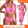 2024 European & American Style Women's Nylon Three-Piece Swimsuit Bikini Set