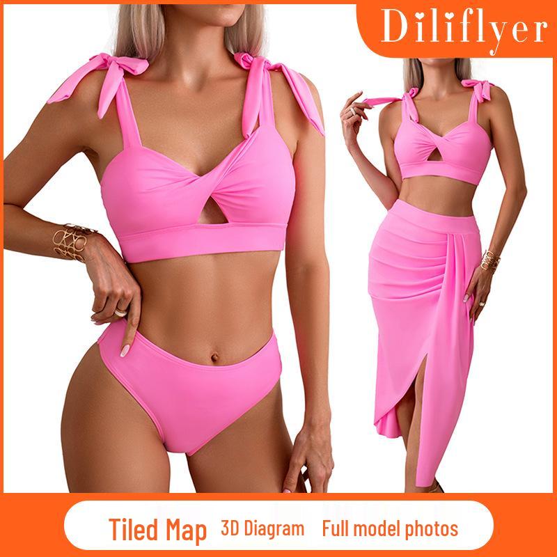 2024 European & American Style Women's Nylon Three-Piece Swimsuit Bikini Set