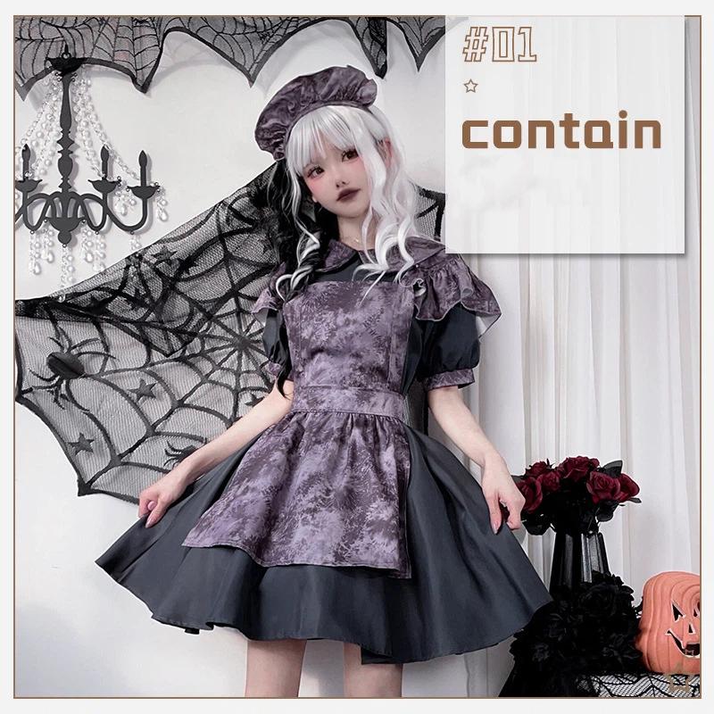 Halloween Costume Pumpkin Witch Costume Horror Doll Maid Costume Dark Gothic Vampire Dress L