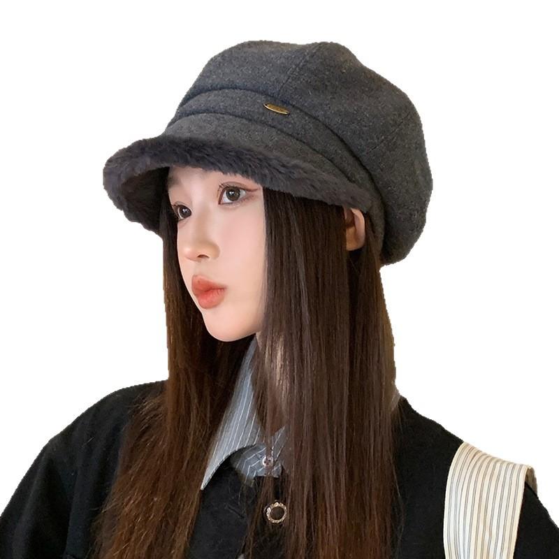 Fisherman Hat Women's Autumn and Winter New Fashion Revealing Small Versatile Basin Hat Plus Velvet Warmth Ear Protection Octagonal Hat Trendy