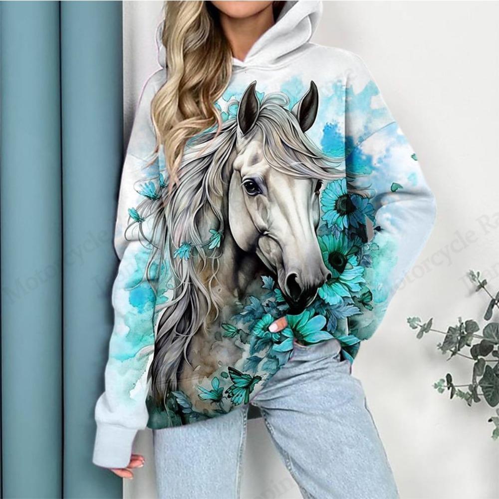 Horse Pattern 3d Print Hoodie Women Fashion Large Hoodie Sweatshirt Women Sweat Animal Coat Female Clothes Winter Fall Tracksuit