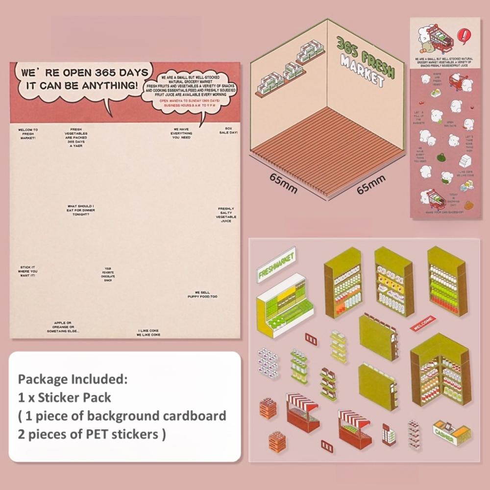 3D PET Sticker Cute Cartoon Miniature Scene 3D Landscaping Stickers DIY Cabin Scene Stacking And Pasting Hand Account Gif