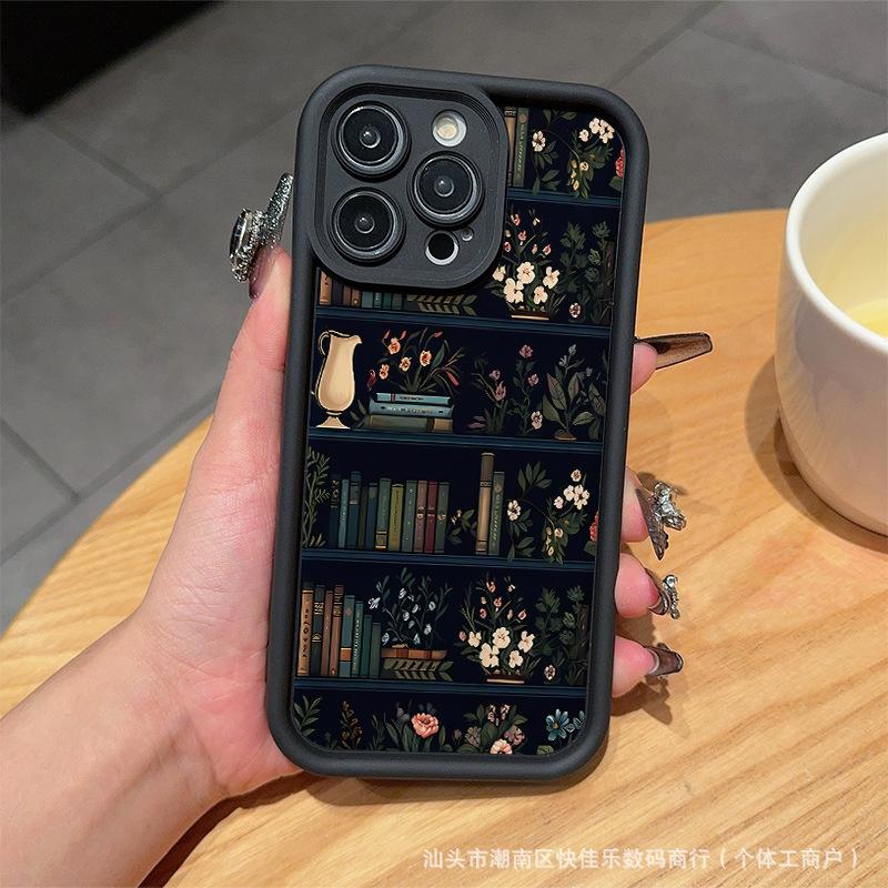 Vintage Bookshelf Phone Case For iPhone 16 15 14 13 12 11 Pro Max 7 8 Plus 13promax XS X SE XS Max Soft Shockproof Bumper Phone Back Case Cover