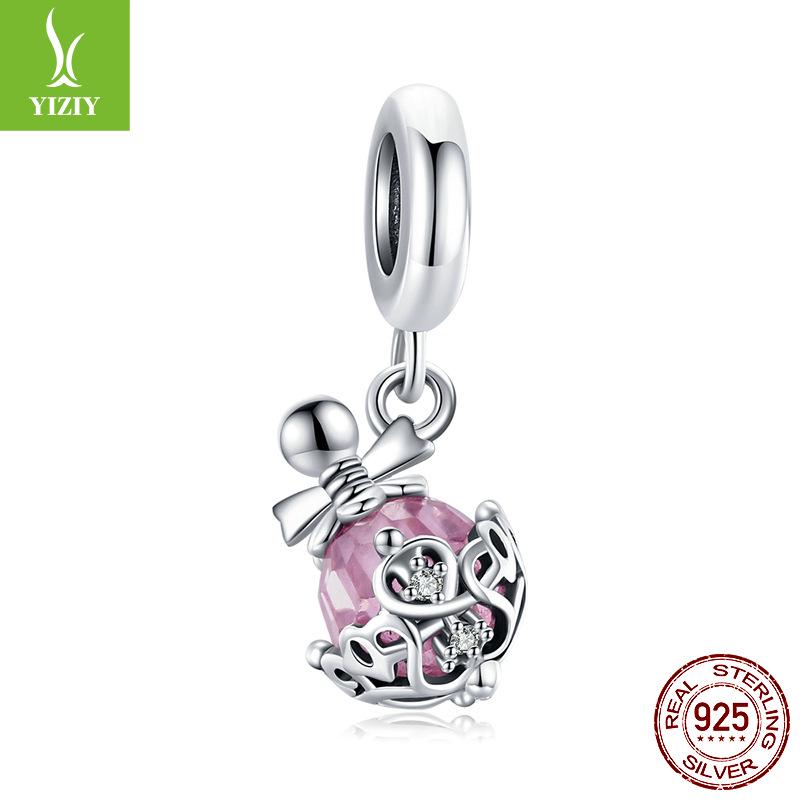 

Шарм-бусина из серебра S925 в виде розового флакона духов для DIY валентиновского браслета SCC1734 Silver