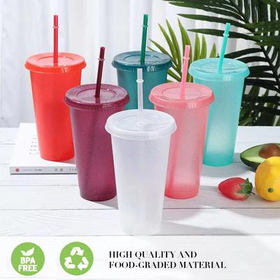 5/10 τεμ. Κούπες 24oz Με Καπάκια & Καλαμάκια Επαναχρησιμοποιούμενα Πλαστικά Ποτήρια Παγωμένο Καφέ Μεγάλο Μπουκάλι Νερού Πάρτι Ψυχρή Κούπα Καλοκαιρινά Ποτήρια