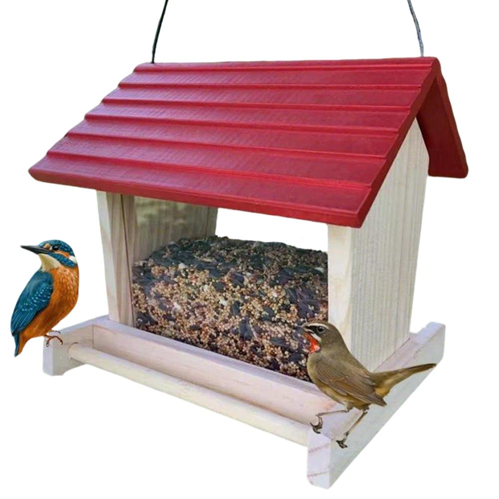 Wooden bird feeder, courtyard villa, balcony hanging rainproof bird feeder, wild feeding to attract birds