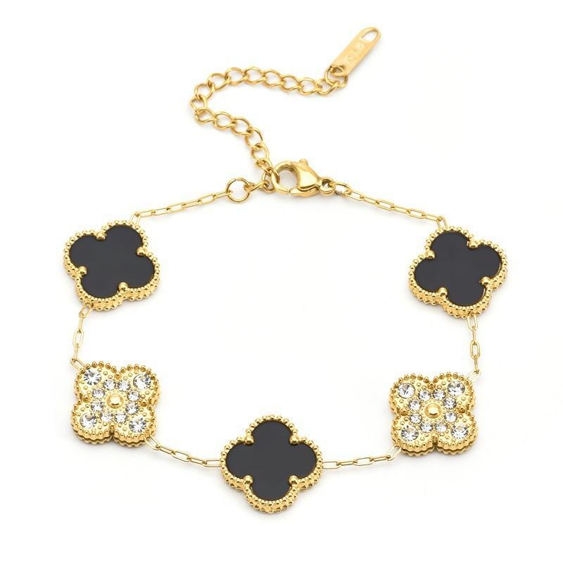 13мм Женский браслет  Четырехлистный клевер  15мм Женский модный браслет-бенгл из титановой стали  Четырехлистный цветок  13mm чёрный