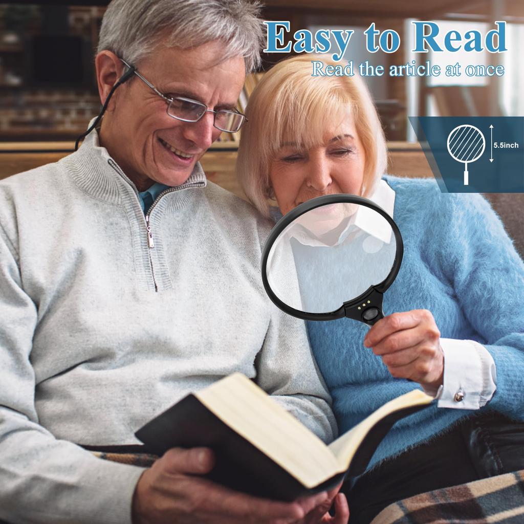Magnifying Glass with Light 137mm Large Loupe Lens 2X 4X 25X LED Illuminated Handheld Magnifier for Seniors Reading Stamps Map