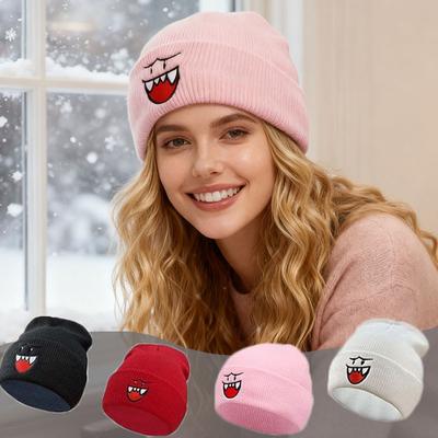 Autumn Winter Outdoor Embroidery Knitted Hat Funny Beanies Bonnet Hip Hop Cap for Men Women