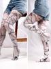 Damen-Strumpfhose mit Graffiti-Print, Camouflage-Gitter, nahtlos, sexy, dehnbar, lange Socken, mehrfarbige Strümpfe