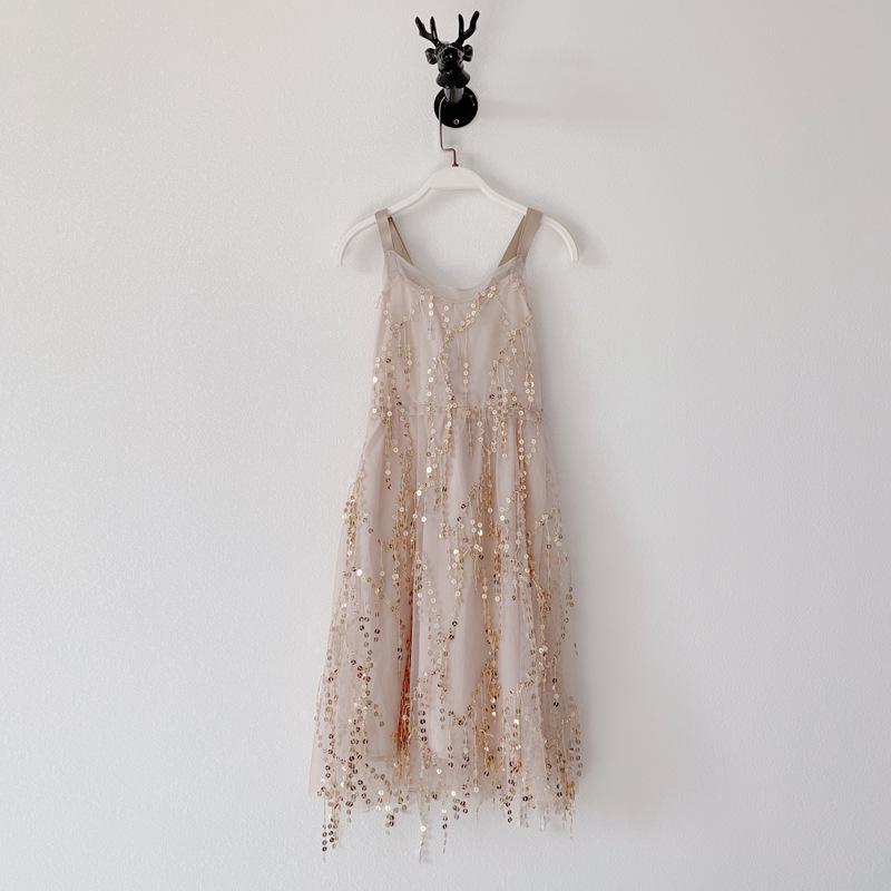 2023 Sequined Beach Dress: Mother-Daughter Backless Summer Maxi for Seaside Vacations