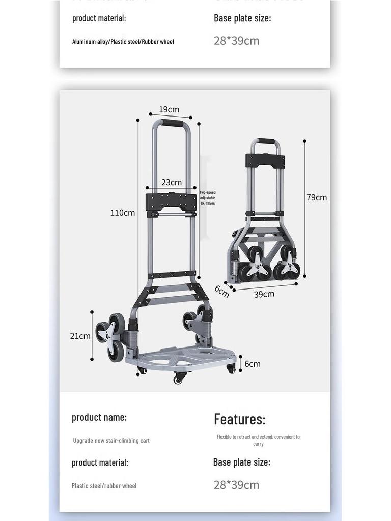 Lightweight Portable Folding Cart for Groceries, Goods, and Luggage with Stair-Climbing Wheels