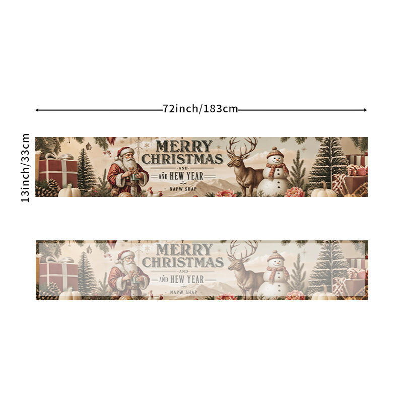 33*183cm Christmas Table Runner Set - Linen-Look Digital Print Holiday Decor for Dining Tables & Cabinets