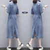 2021 Frühjahr/Sommer Damen Taillenformendes knielanges Jeanskleid