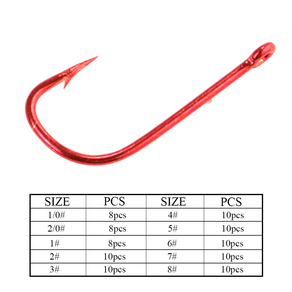 FISHKING Red Tube Ise-ni Fish Hooks with Barbs, 10pcs High Carbon Steel for Sea Fishing
