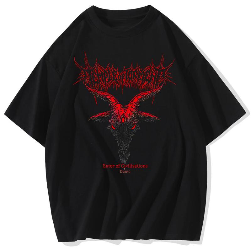 

Hip Hop Punk Men T Shirt Dark yk Sheep Head Thorns Short Sleeve Tshirt Female Harajuku loose Plus Size Streetwear Cotton Tops S