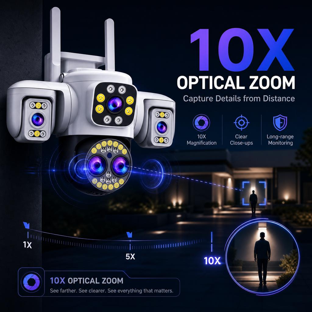YOOSEE Ai APP Kültéri 10x ZOOM WiFi CCTV Kamera HD 20MP Éjjellátó Kétirányú Beszélgetés Biztonsági Kamera Vízálló Napálló Távoli Megtekintés