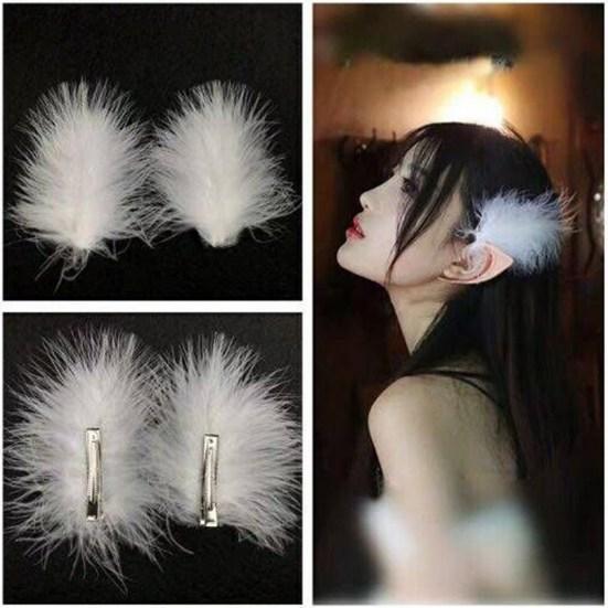 2Pcs Feather Hair Clip Faux Pearl Rhinestone Hairpin Party Headwear Headdress
