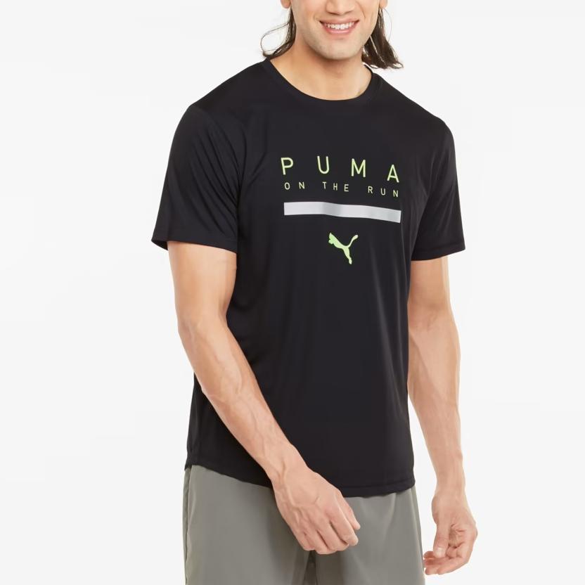 Puma Run Logo Short Sleeve Tee Men Tops Black 520855-01