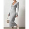 Fashion Wind Knitting Lace-up Long Sleeve Bodycon Dress Elegant Graceful V Neck Dress Lace up Knit Dress
