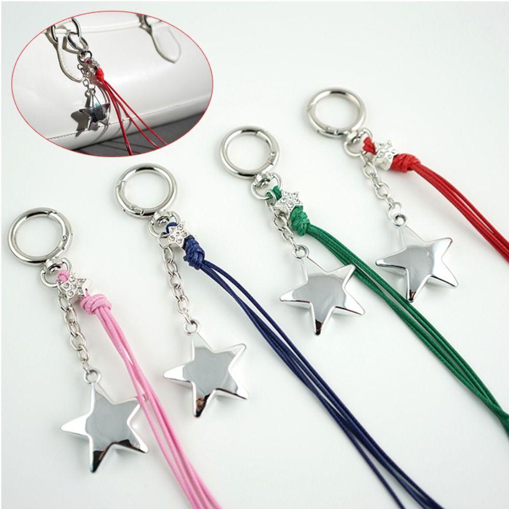 

Ins Style Braided Rope Keychain Leather Phone Lanyard Simple Star Charm Pendant Keyring Handbags чорний