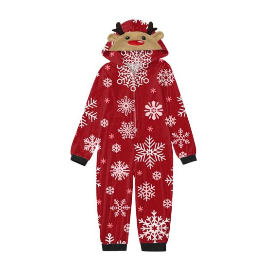 Christmas Family Matching Pajamas Set Elk Snowflake Print Long Sleeve Loungewear Full-Body Jumpsuit for Christmas Holidays And Family Gatherings