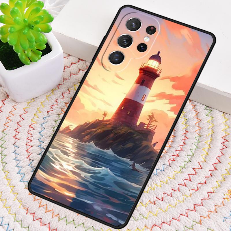 Lighthouse On An Island Palm Tree Silicone Phone Case For Samsung Galaxy note 10 pro S26 S25 S24 S23 S22 S21 Plus Ultra Cover