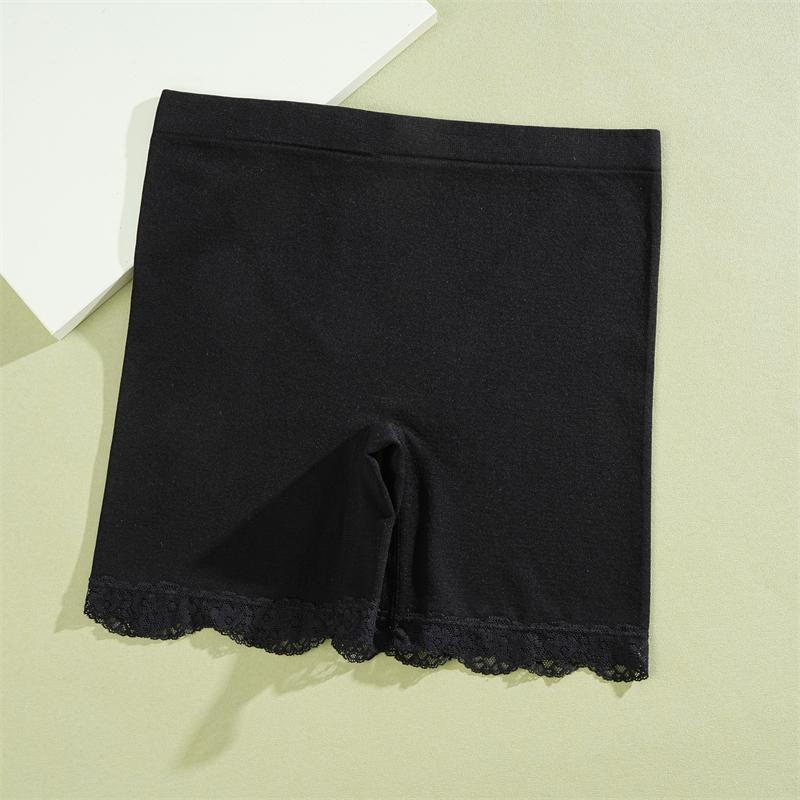 

FINETOO Женское кружевное нижнее белье боксеры с высокой талией, сексуальные бесшовные дышащие трусики, эластичный пояс для девочек, мягкое короткое нижнее белье M чёрный