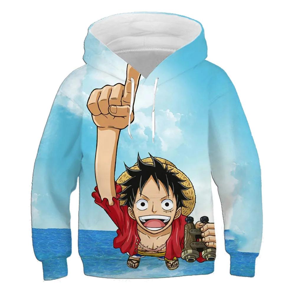 3d Printed Pirate King One Piece Hoodie Lufei Children's Cartoon Hoodie Pullover Long Sleeve Children's Cartoon Street Cool tops