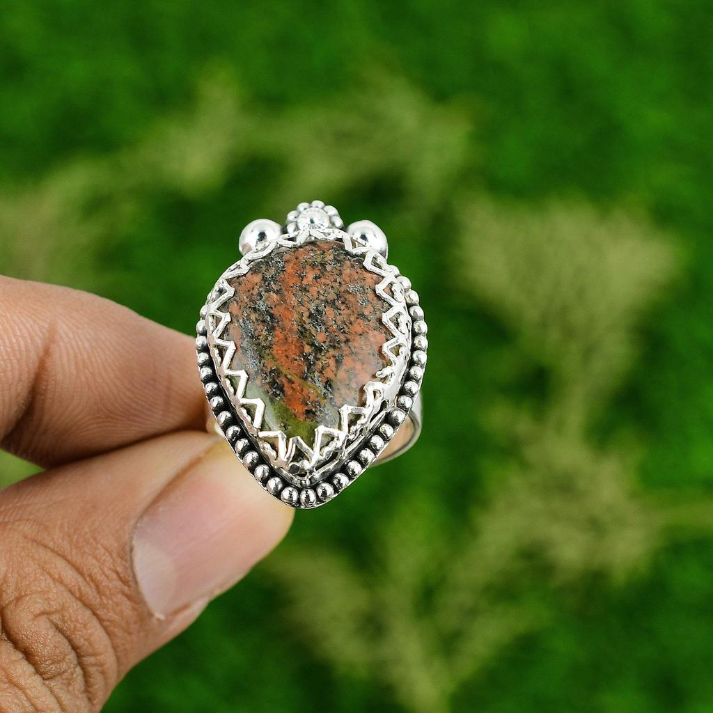 Natural Grass Garnet Promise Handmade Statement Ring Jewelry 925 Sterling Silver