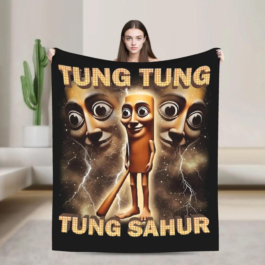 TUNG TUNG TUNG SAUR Italian Brainrot Animal Warm Plush Throw Blanket for Boys Girls Fashion Home Decor Soft Flannel Bedspread