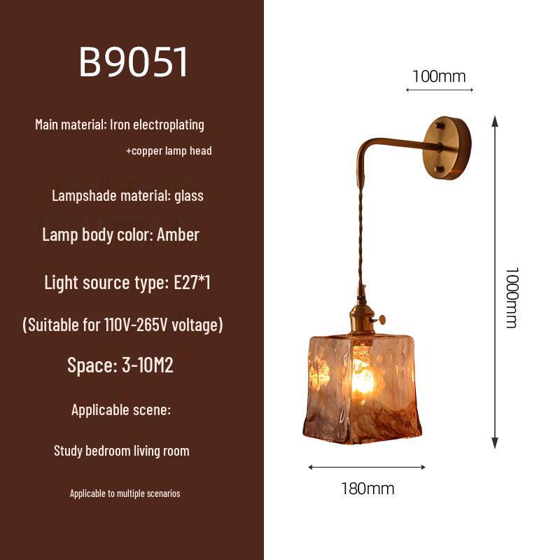 Elegant All-Copper Glass Wall Lamp: Creative Crystal Decor for Hotel Bedrooms and Staircases