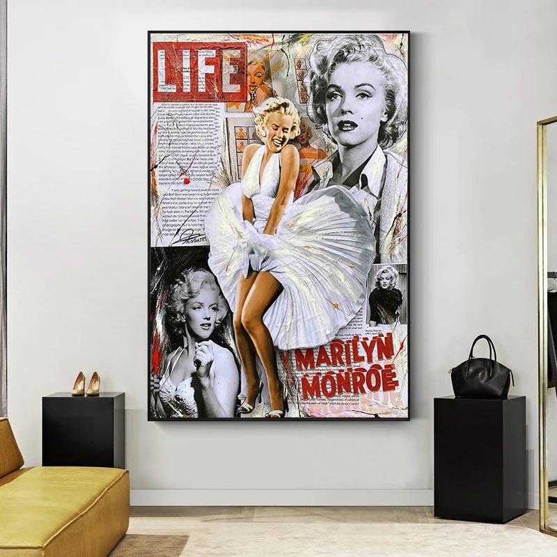 Marilyn Monroe's Oil Painting In Newspapers Fashion Sexy Women Posters Oil Painting Posters Home Decoration Wall Art Printing