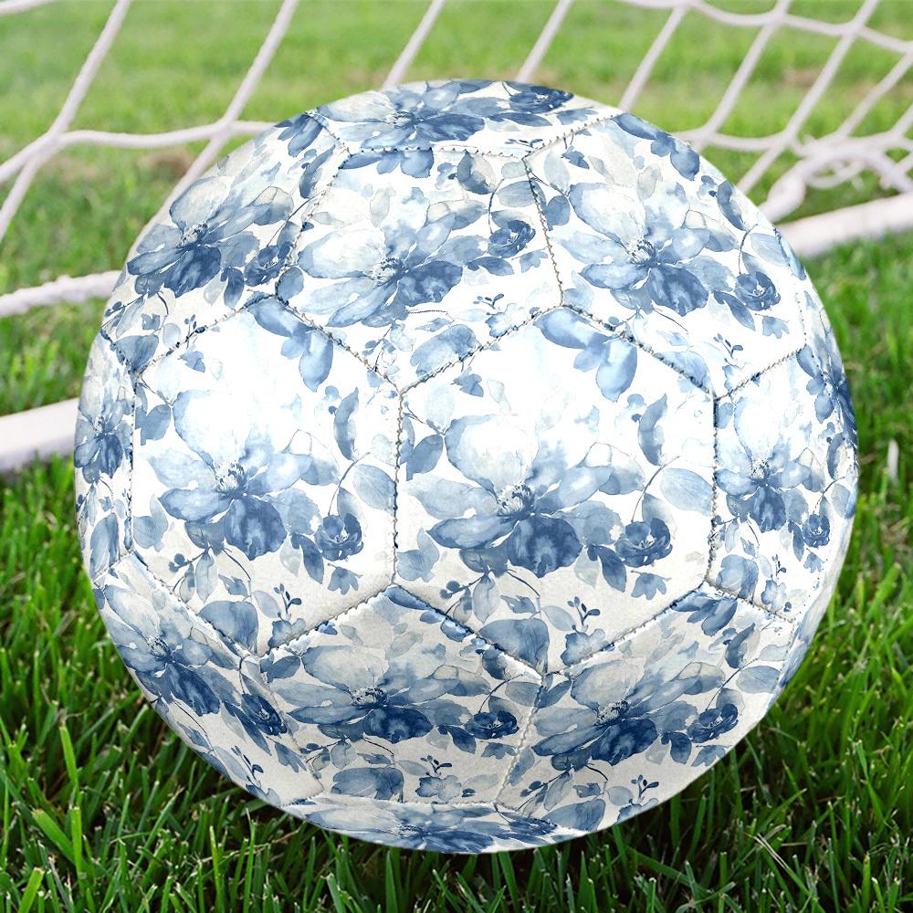 1pc Blue Floral Size 5 Soccer Ball Professional Match Training Football Indoor &Outdoor Sports Ball Lightweight Durable C65147