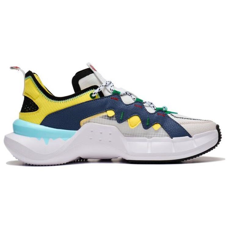 Li Ning Wudao Slip Resistant Durable Low Top Retro Basketball Shoes Men sneakers White Blue Yellow ABCT049-3