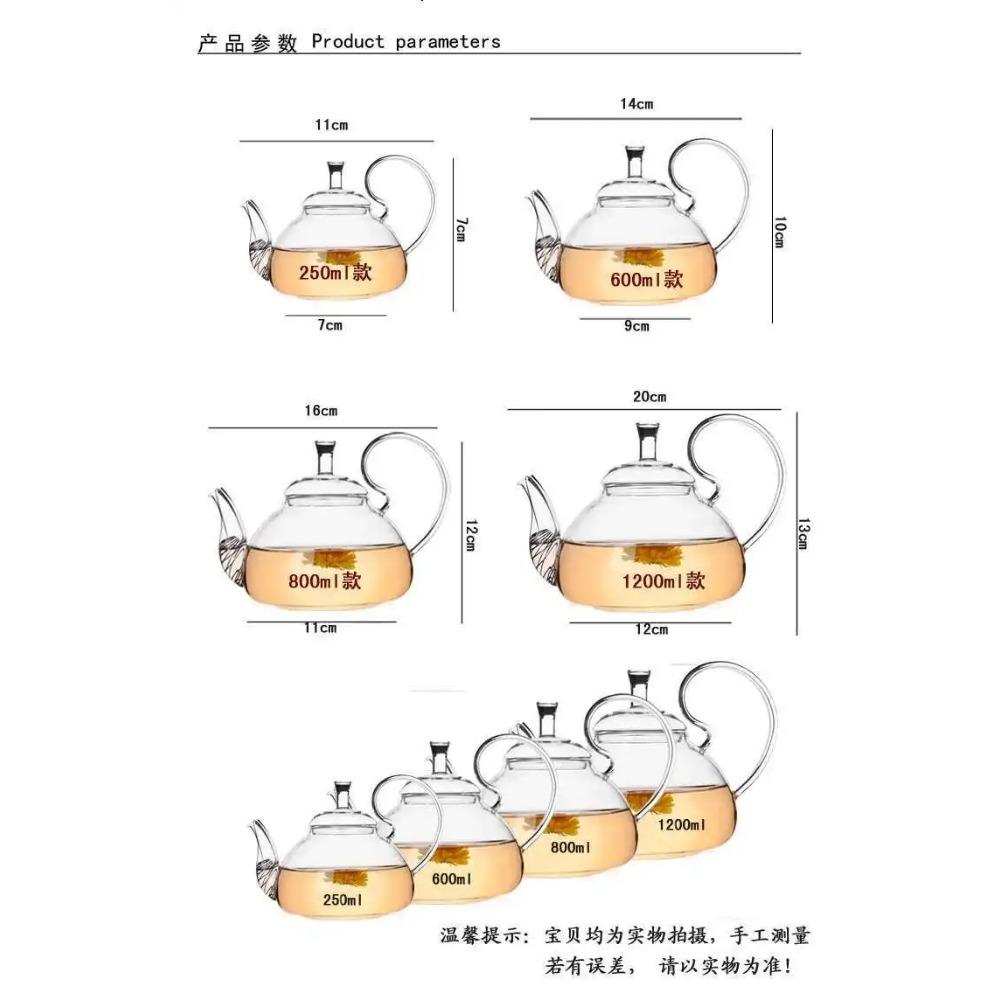 1pc.600ml,750ml,Heat Resistant High Handle Flower Coffee Glass Tea Pot Blooming Glass Teapot Jn
