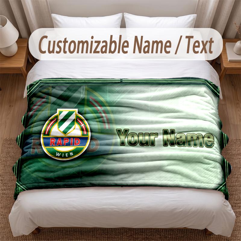 Rapid Wien FC Printed Flannel Blanket Custom Name Text Soft Warm Throw For Bedroom Holiday Gift