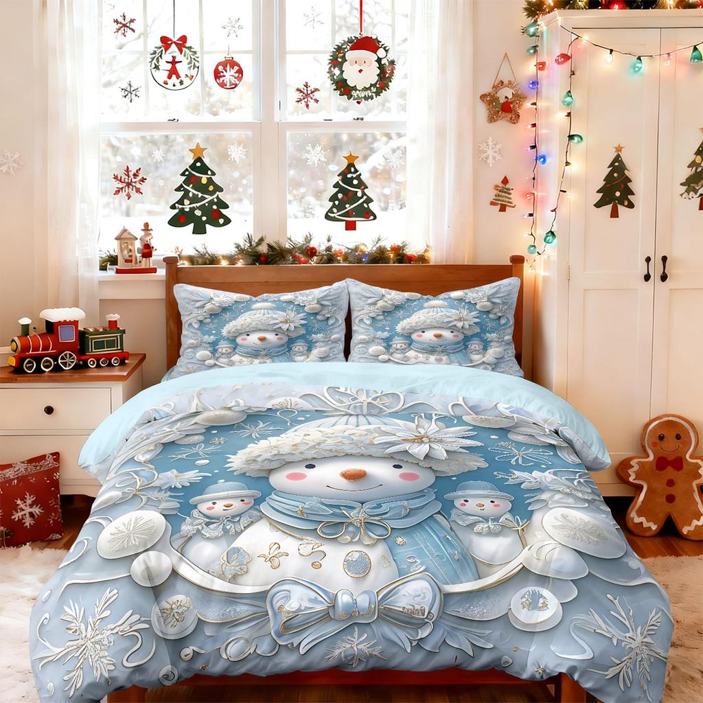 3pcs imitation relief Christmas snowman printed coreless bedding set multi size bedroom bedding decoration machine washable