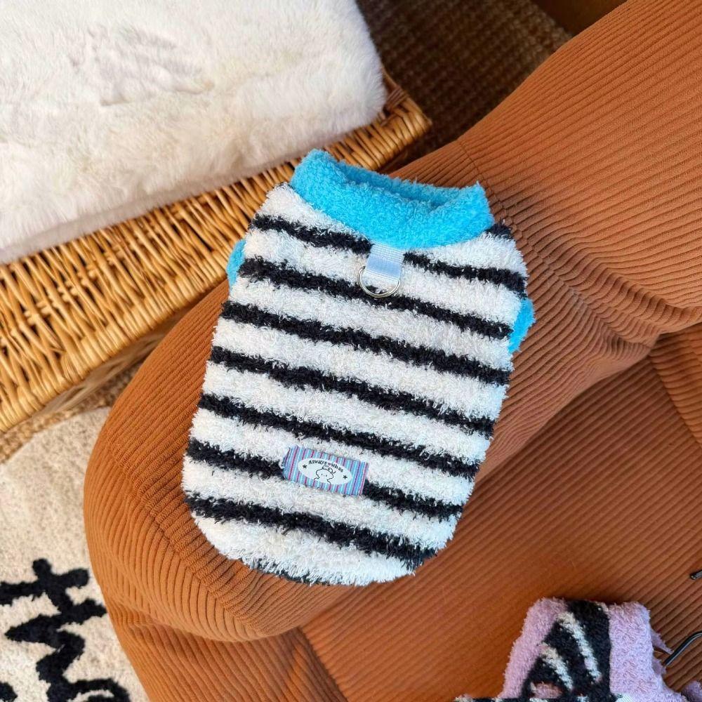 Fleece Lining Pet Warm Vest Striped Cat Winter Coat Ozy Sleeveless Puppy Outfit  Indoor Warmth