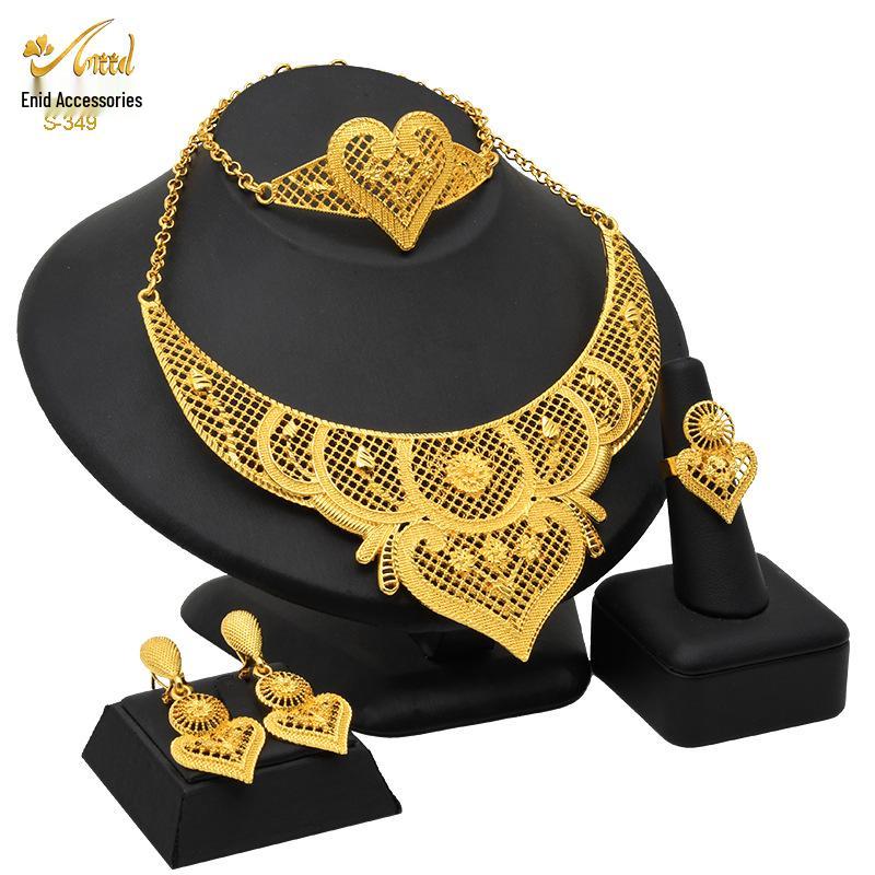 

Свадебный ювелирный набор из дубайского золота 24 карата: Ожерелье, Браслет, Серьги, Кольцо для африканских женщин