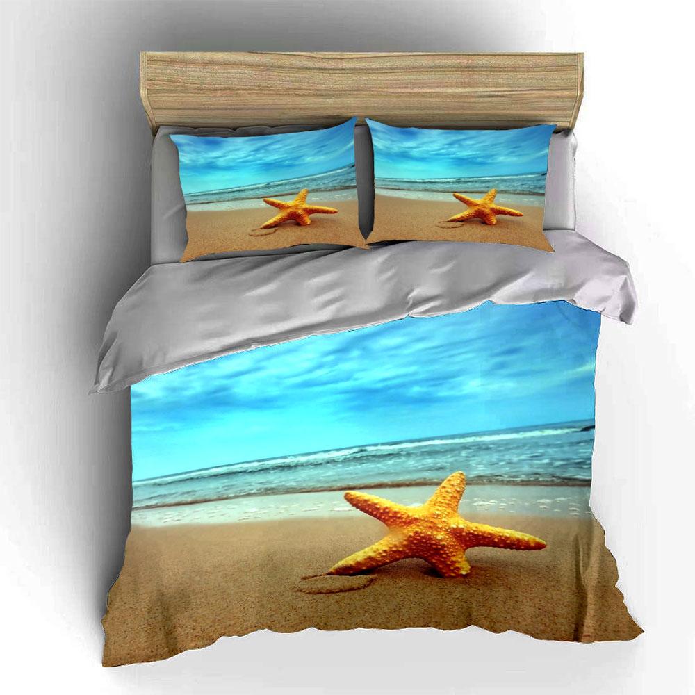 Yellow starfish on the beach Bedding Set for Kids Luxury Gift 3pcs Digital Print Comforter Set Soft Comfortable Breathable